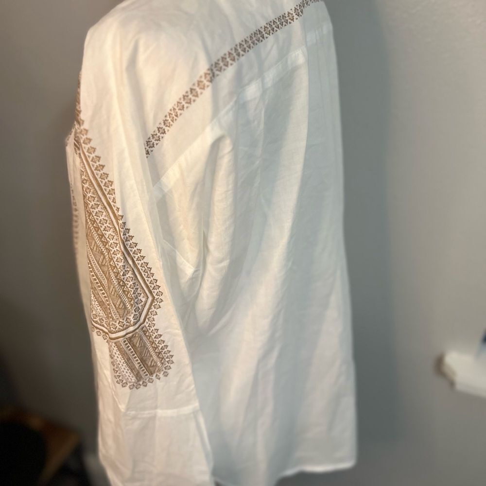 Sundance Cotton Bohemian Print Top Long Sleeve White Brown P 10 Medium - Picture 7 of 12